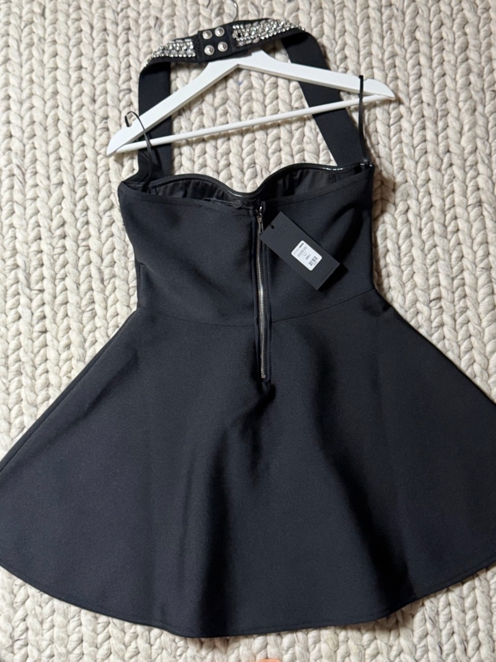 FASHIONOVA- Black Rhinestone Halter Fit-and-Flare Mini Dress - Picture 3 of 7